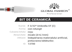 Seramik uç, yuvarlak koni, kırmızı çentik, F 3/32* Şemsiye ST(C)