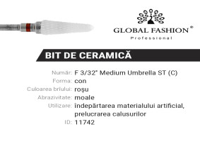 Seramik uç, kırmızı çentikli koni, F 3/32* Orta Şemsiye ST (C)